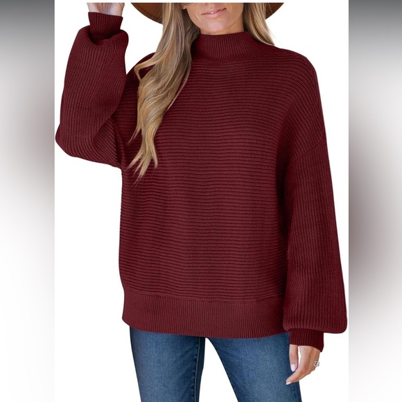 NWOT Mock Neck Ribbed Knit Lantern Sleeve Sweater, Size XL (16/18), Beige - Picture 6 of 8